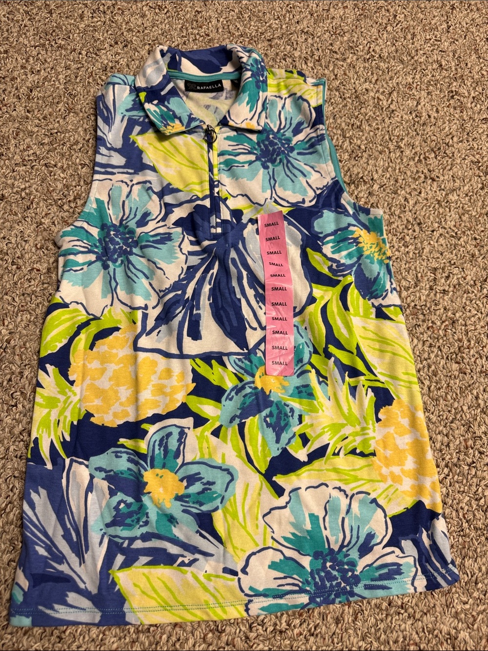 Rafaella Navy, Teal & Yellow Floral Sleeveless top.
